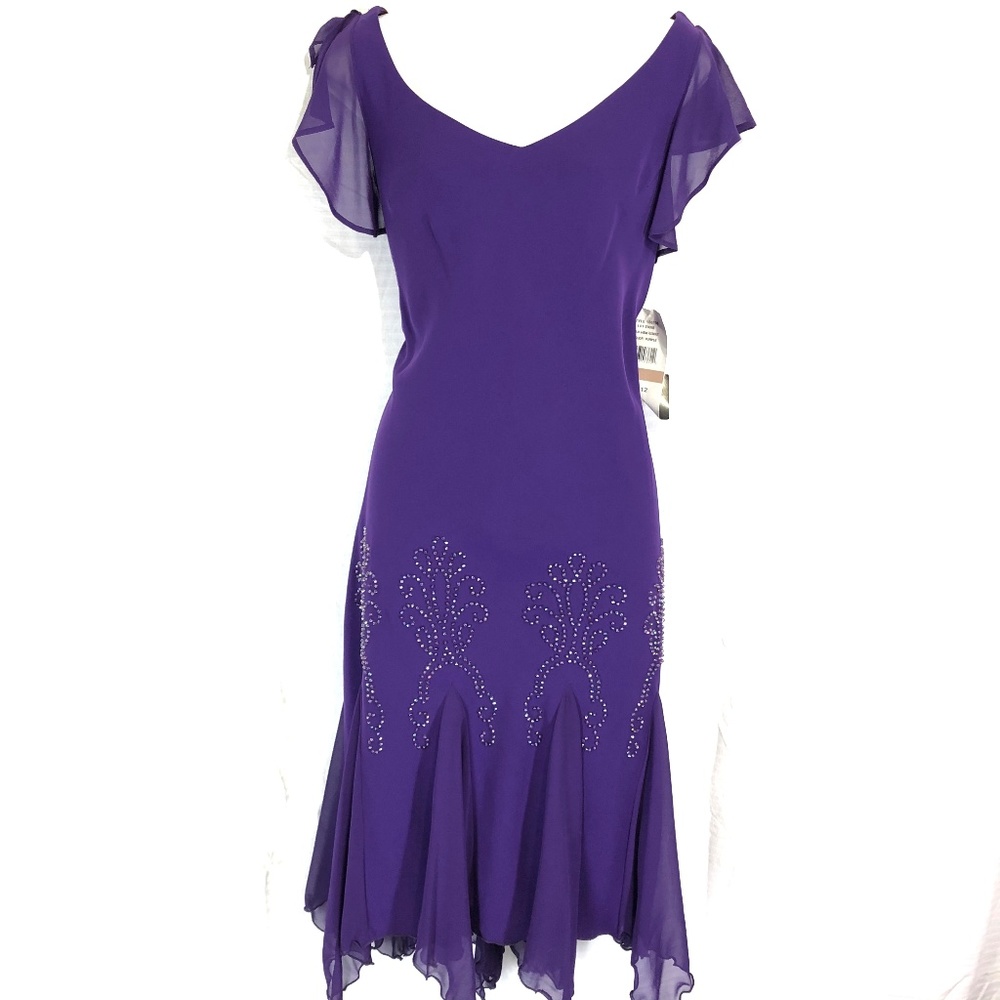 SL FASHIONS Lined Purple Cocktail Dress with beaded accents. NWOT, size …
